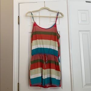 Multicolor spaghetti strap striped romper